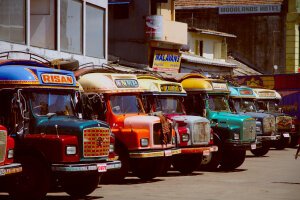 Stef Styles|The Traveller|Tropical Beach 70s - Some colourful busses. Colombo / Sri Lanka